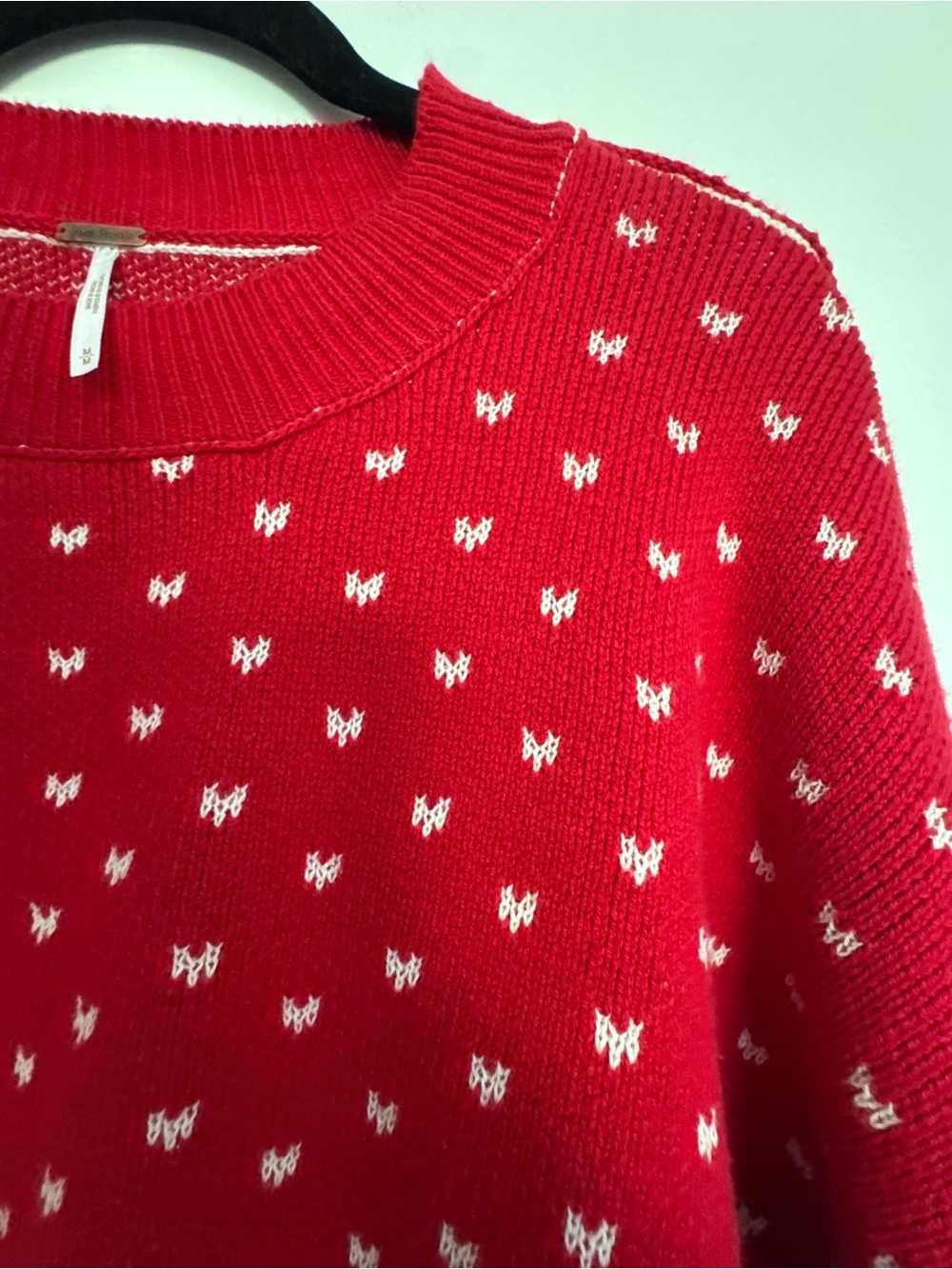 Free People Red & White Oversized Cropped Knit Sweater M - Picture 5 of 6